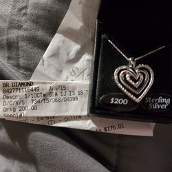 1/10 Diamond Verified  Sterling Silver  Heart Necklace 100. 00 Obo