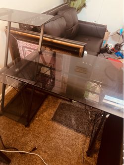 Glass Top Multi-Tier Computer Desk