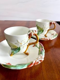 Pair Vintage Footed Chocolate Cups with Saucers | Espresso Cups