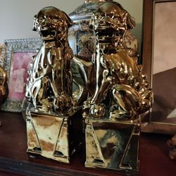 Legend of Asia Gold Sitting Foo Dog Sculptures (Set of 2)

