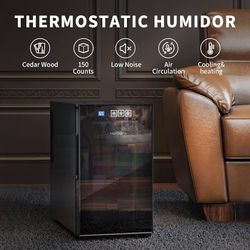 NEEDONE Electric Cigar Humidor 23L with Heating and Cooling Quiet Control System, Thermostatic Cabinet Humidor Box for 150 Counts, Spanish Cedar Wood
