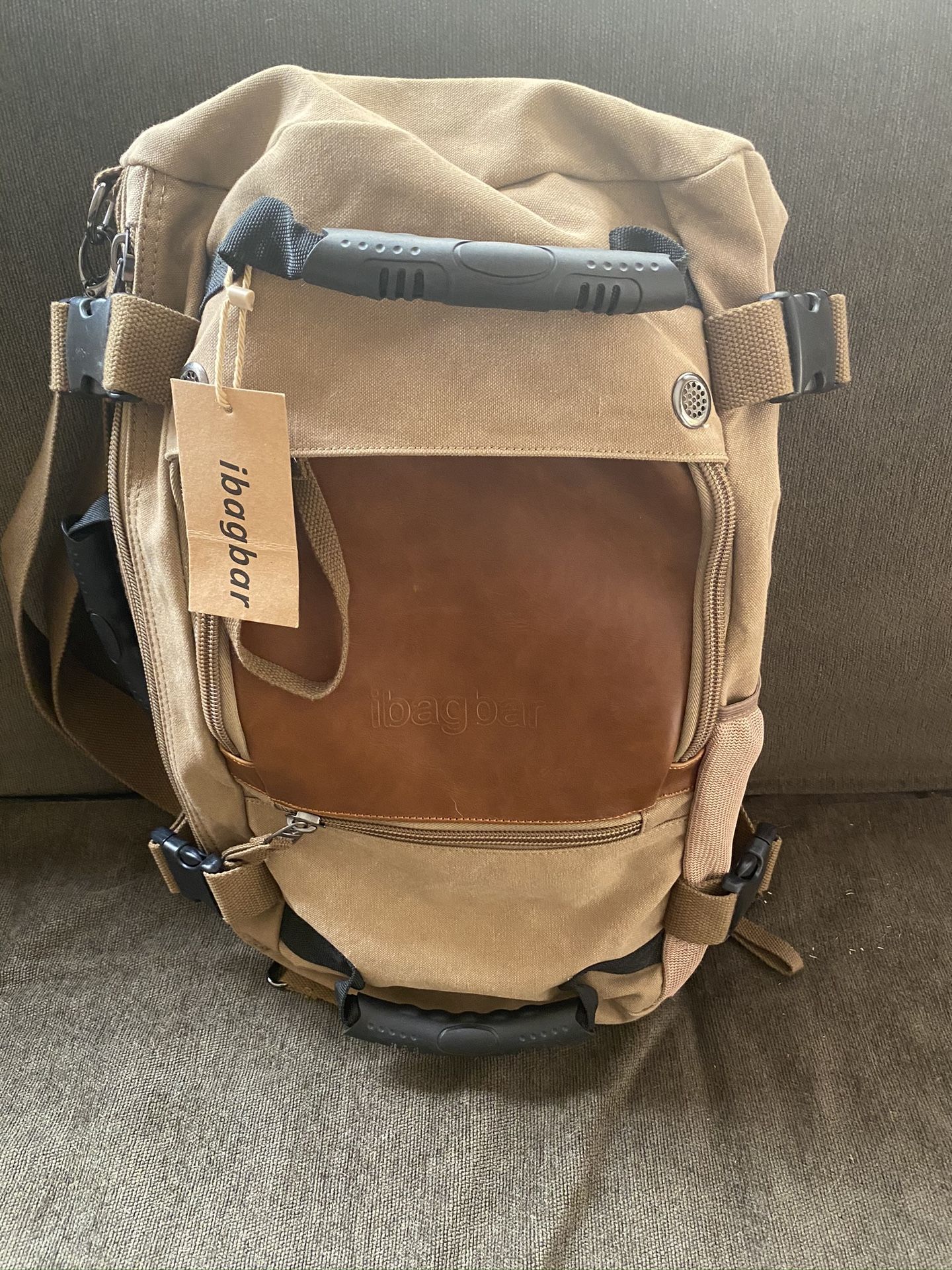 ibagbar Khaki New Backpack Convertible Duffle Bag Nice!