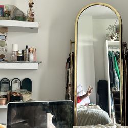ANTIQUE HOLLYWOOD REGENCY BRASS CHEVAL MIRROR