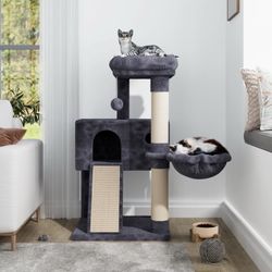 36" Cat Tree for Small Cats, Multi-Level Cat Condo with Scratching Posts, Ramp and Top Perch, Soft Plush Cat Climbing Tower, Blue