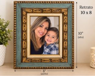 ✨ ¡Hermoso marco decorativo para fotos! 🖼️  Elegante diseño vintage en tonos azul envejecido y dorado. Ideal para decorar tu sala, habitación o regal