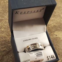 New Mens Sterling Silver 1/10ct Diamond Wedding Ring Sz 11