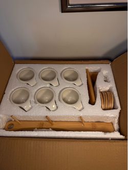 6-Piece Ceramic Coffee Cup Set with Bamboo Tree, Coasters, and Spoons