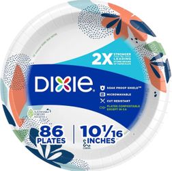 Dixie Large Paper Plates, 10 Inch, 86 Count, 2X 86 Count (Pack of 1), White