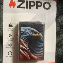 Genuine Zippo- American Flag Eagle Metal Incased Wind Proof Lighter 