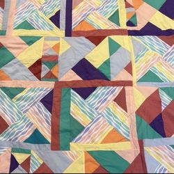 Handmade Homemade Quilt Blanket Vintage 80s Retro Groovy Colorful Bedding