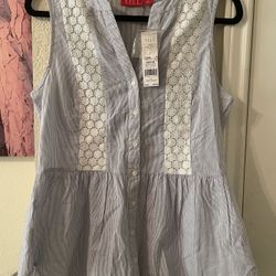 Elle Womens Blue/lace Sleeveless Top size medium NEW