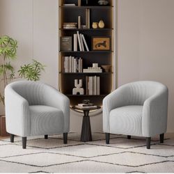 Compact Corduroy Accent Chairs Set of 2 for Bedroom, Light Gray