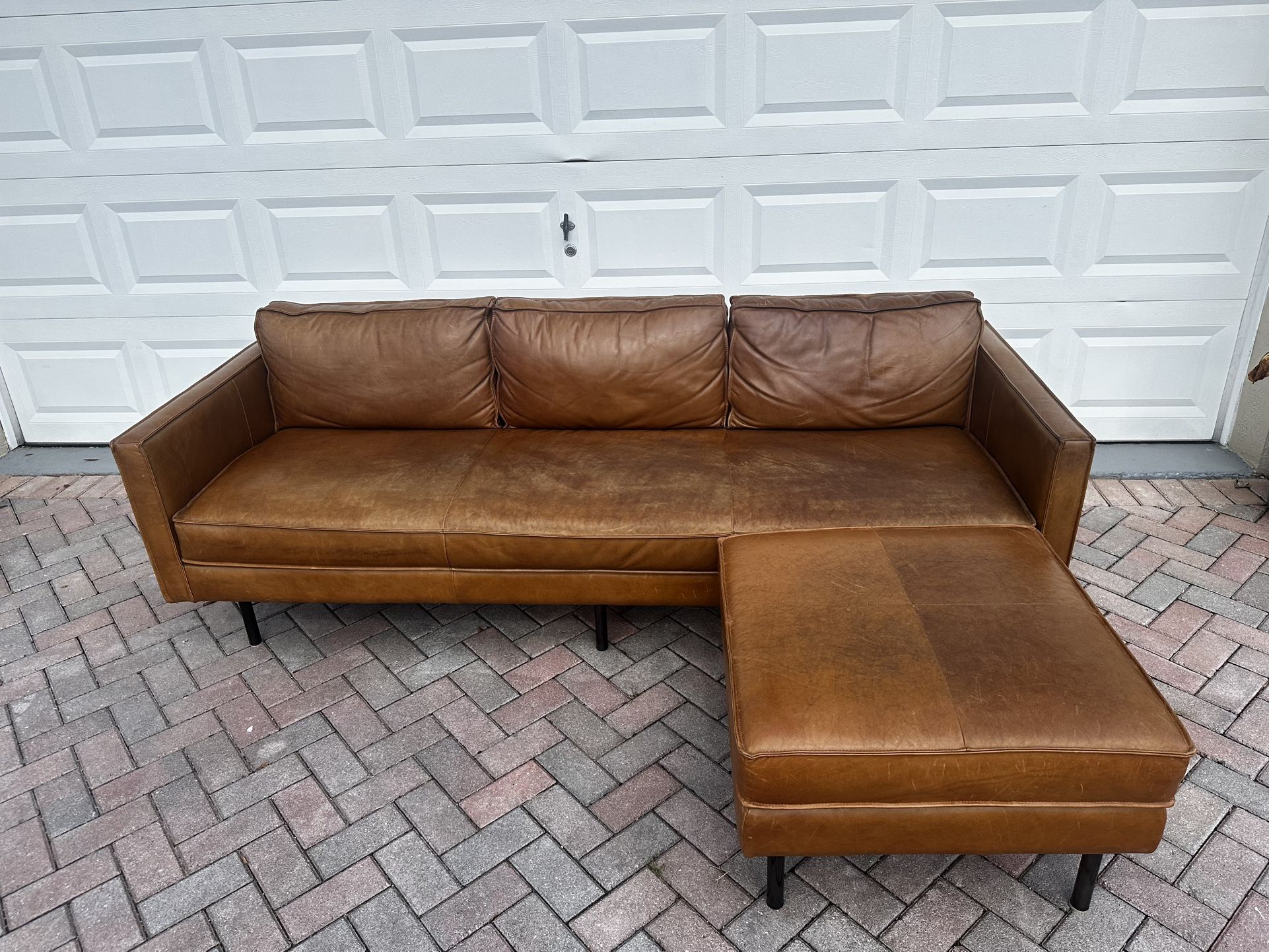 West elm Axel Leather Couch With Ottoman