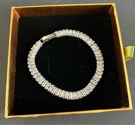 Crystal Baguette Tennis Bracelet Silver Tone