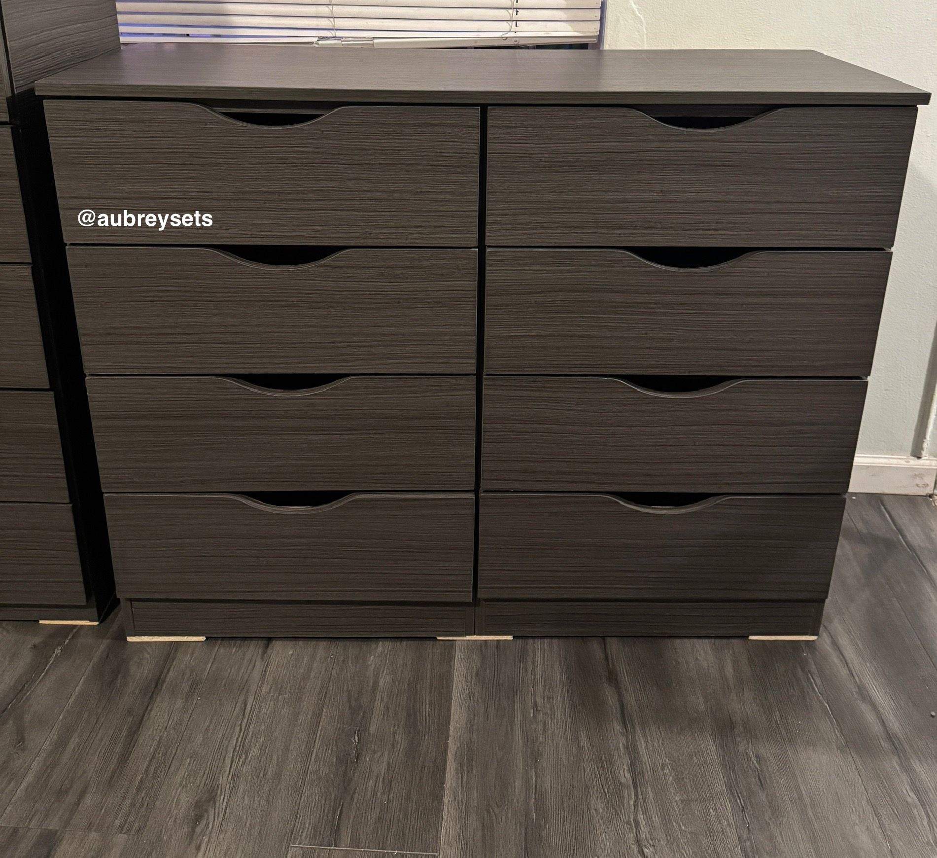 Grey 8 drawer dresser with rails