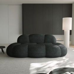 90" Modern Curved Cloud Shaped Couch for Living Room, Lazy Floor Couch, Boucle LoveSeat 3 Seater Sofa, Cozy Leisure Boneless Couches for Bedroom, Apar