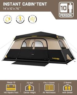Pro Camping Tent 10 Person Instant Cabin Tent Setup in 60 Seconds with Rainfly & Windproof Portable with Carry Bag for Family Camping & Hiking, Khaki 