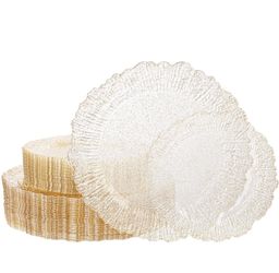 I00000 60 Pcs Gold Glitter Plastic Plates, Gold Disposable Party Plates, Premium Clear Plastic Plate Disposable Include 30 Dinner Platos 10" & 30 Dess