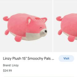 15" Smoochy Pals Pink Cat Plush Pillow

