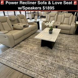 New Reclining Sofa and Love Seat with Bluetooth Speakers and More