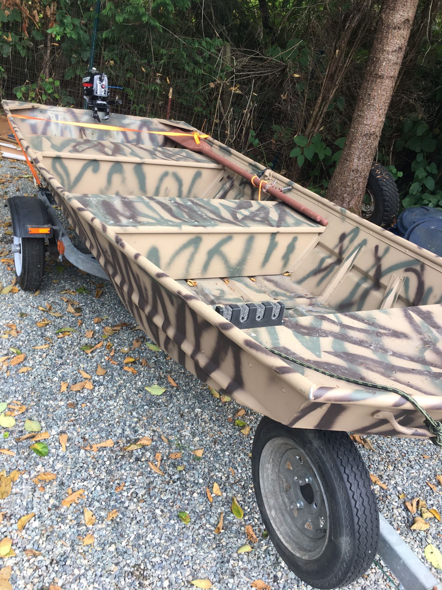 12’ Grumman Jon Boat, Trailer And Motor 