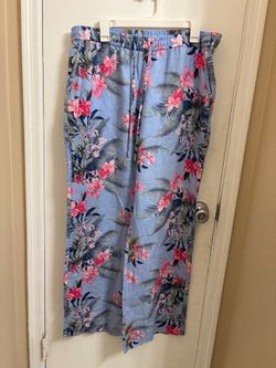Tommy Bahama Light Blue Tropical Floral Wide Leg Pants 100%LINEN