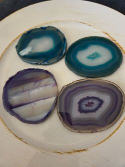 Set of 4 Natural Agate Slice Coasters – Blue & Purple Stone
