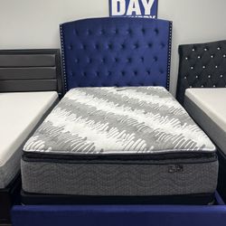 Blue Velvet Bed Frame ** New ** Queen / King ** Same Day Delivery