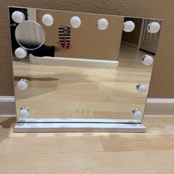 Vanity Mirror with Lights, 23"x18" Lighted Makeup Mirror with 10x Magnification for Desk/Wall Mount, 15 Led Bulbs, 3 Lighting Modes for Coll