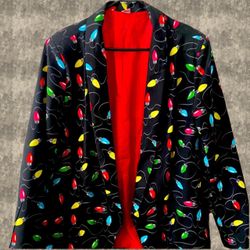 Christmas Lights Holiday Light Up Woman’s Black/Multi-Color Blazer Holiday Time 