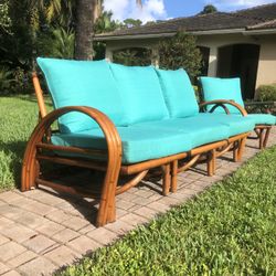 1940s Vintage Rattan 3 Piece Sofa And Armchair / Paul Frankl / Ficks Reed