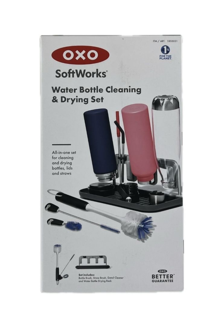 New - OXO SoftWorks Water Bottle Cleaning & Drying Set