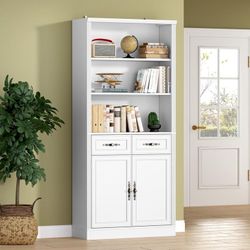 White Bookcase with Drawers and Cabinet