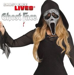 Halloween Ghostface Ringstones Bling Plastic Mask - Scream💀✨️