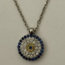 🧿925 Silver evil eye necklace cz stones