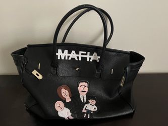 Novelty "MAFIA" Family Graphic Large Black Tote Bag (18" Wide)