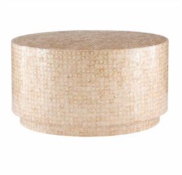 Mina 29.92 in. Gold Round Resin Top Capiz Shell Coffee Table