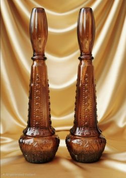 2 Vintage mid-century amber glass "Genie" Bottles "DABS" in Portugal 1(contact info removed).