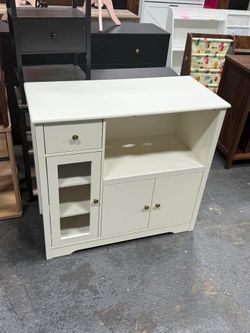 Microwave Cabinet, Kitchen Storage Cabinet, Microwave Stand, White Modern Kitchen Cabinet with Doors / 2 Adjustable Shelves / Drawer / Spacious Counte
