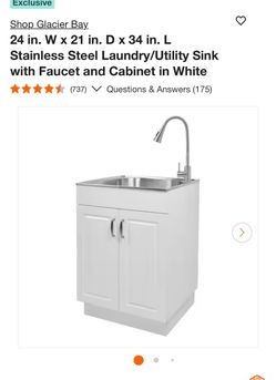 Glacier Bay Stainless Steel Laundry Utility Sink with Cabinet