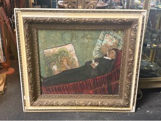 Antique Memorial or post-mortem funeral portrait or memento mori painting, gothic style