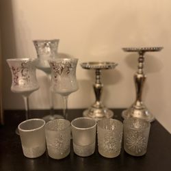Candle Pilar Holders W/Tea Light Holder And Frosted Glass Candle Holder 