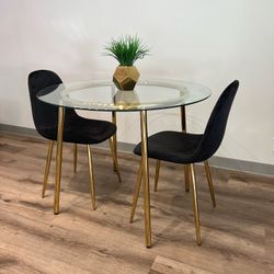 Black Gold Velvet Modern Glass Dining Set 