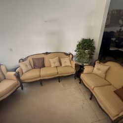  3-Piece Cream Sofa Set – Elegant with Wood Trim – $275 OBO