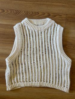 Cream Open-Knit Cropped Sweater Vest