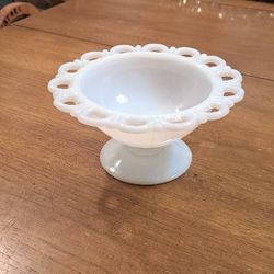 Vintage White Milk Glass Pedestal Bowl For Ice Cream, Fruit, Candy ETC