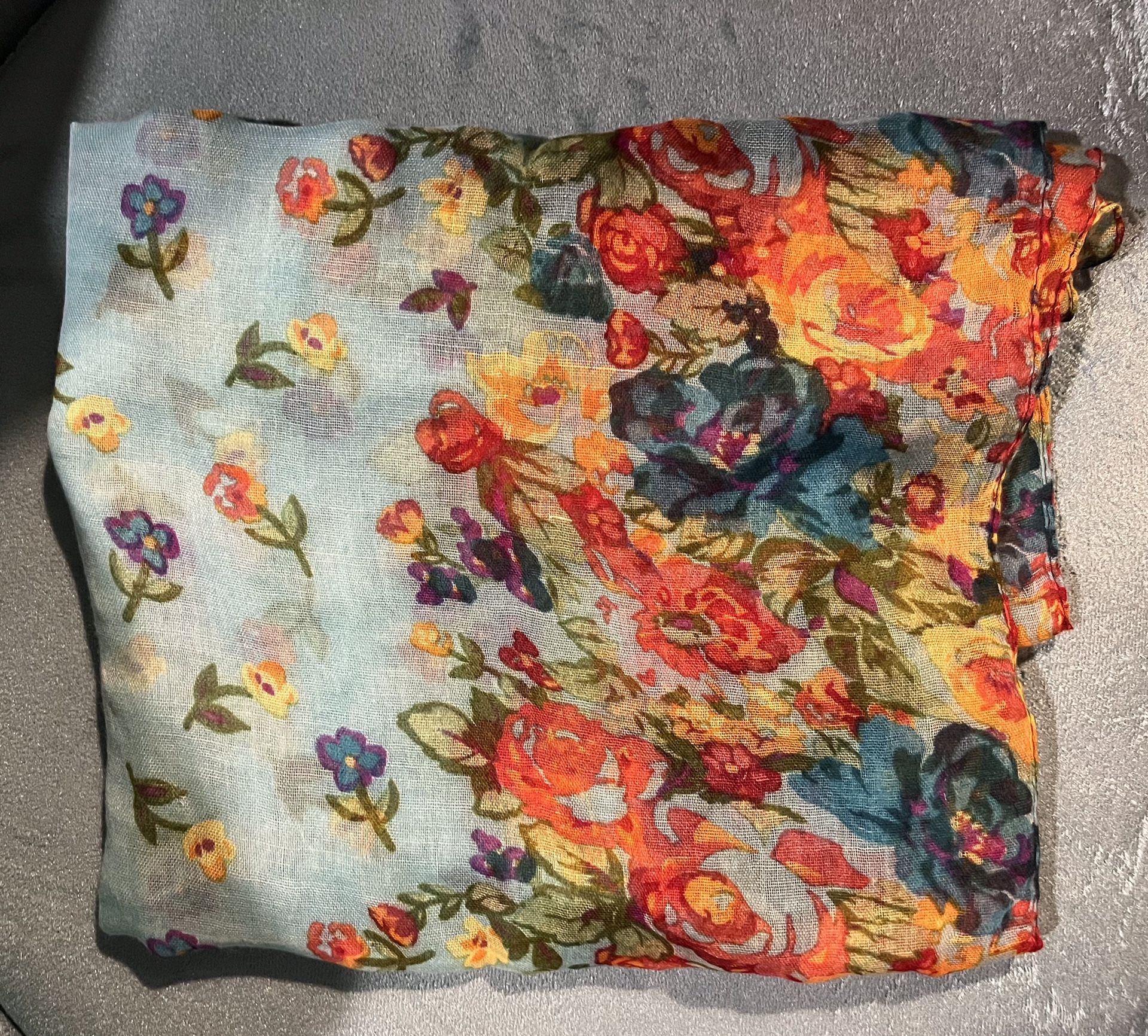 Floral scarf with a light blue background 3 x 6 brand new item made of cotton