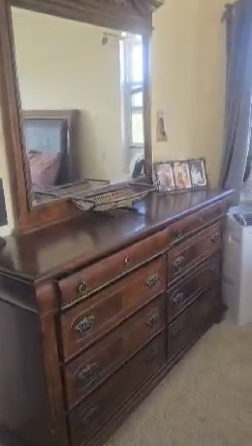 Mirror, Dresser, Night Stand, & Bed frame