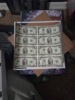 2003 $2 Bills Uncut Sheet Of 8