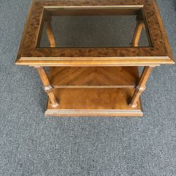 Excellent Condition Solid Wood Glass End Table- La Jolla